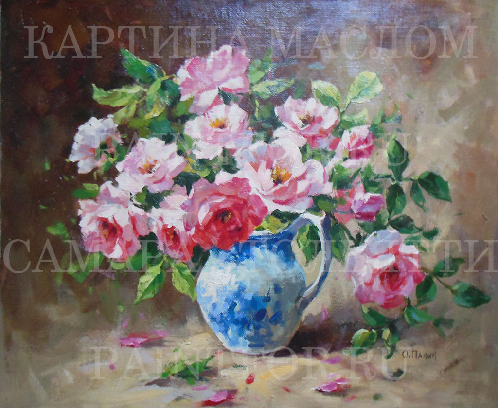Картина маслом Розовые цветы 50х60